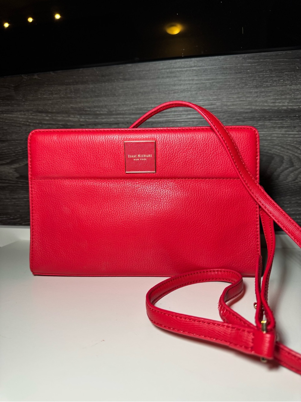 Isaac Mizrahi New York Red Leather Clutch/Crossbody Bag